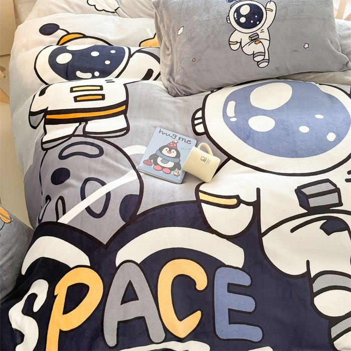 91家纺网 家纺一手货源 找家纺 （总）睡美美家纺 2025新款秋冬加厚牛奶绒大版卡通印花三件套四件套