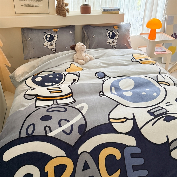 91家纺网 家纺一手货源 找家纺 （总）睡美美家纺 2025新款秋冬加厚牛奶绒大版卡通印花三件套四件套