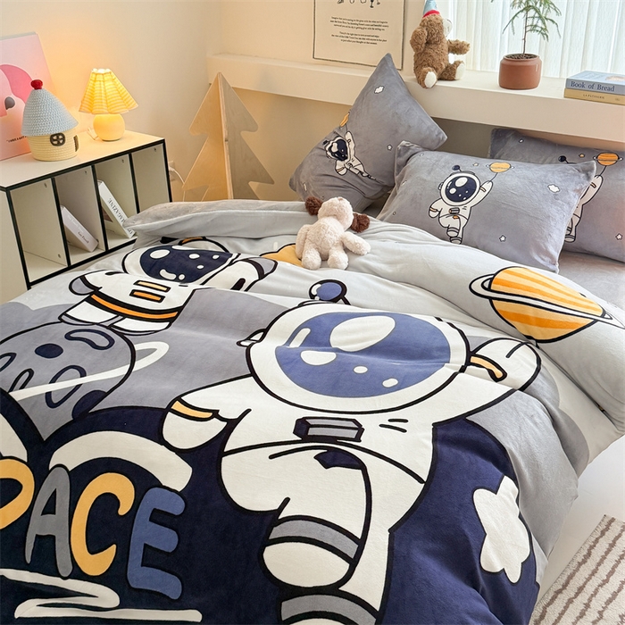 91家纺网 家纺一手货源 找家纺 （总）睡美美家纺 2025新款秋冬加厚牛奶绒大版卡通印花三件套四件套