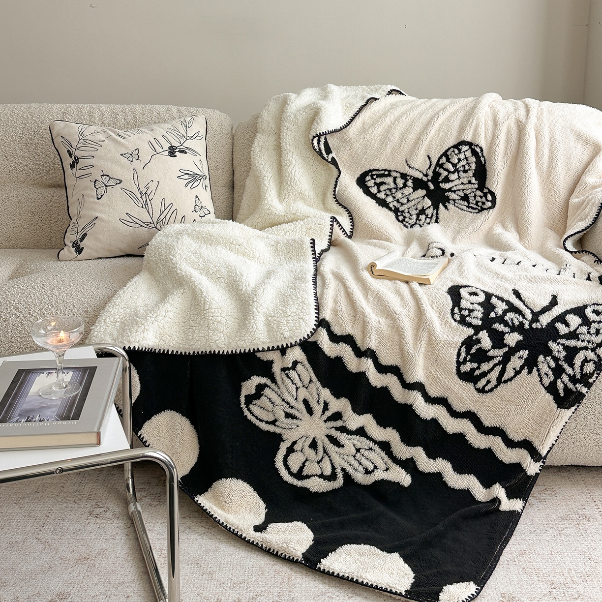 91家纺网 家纺一手货源 找家纺 繁花家居 2025新款阳离子羊羔绒毛毯毯子 蝶影柔梦