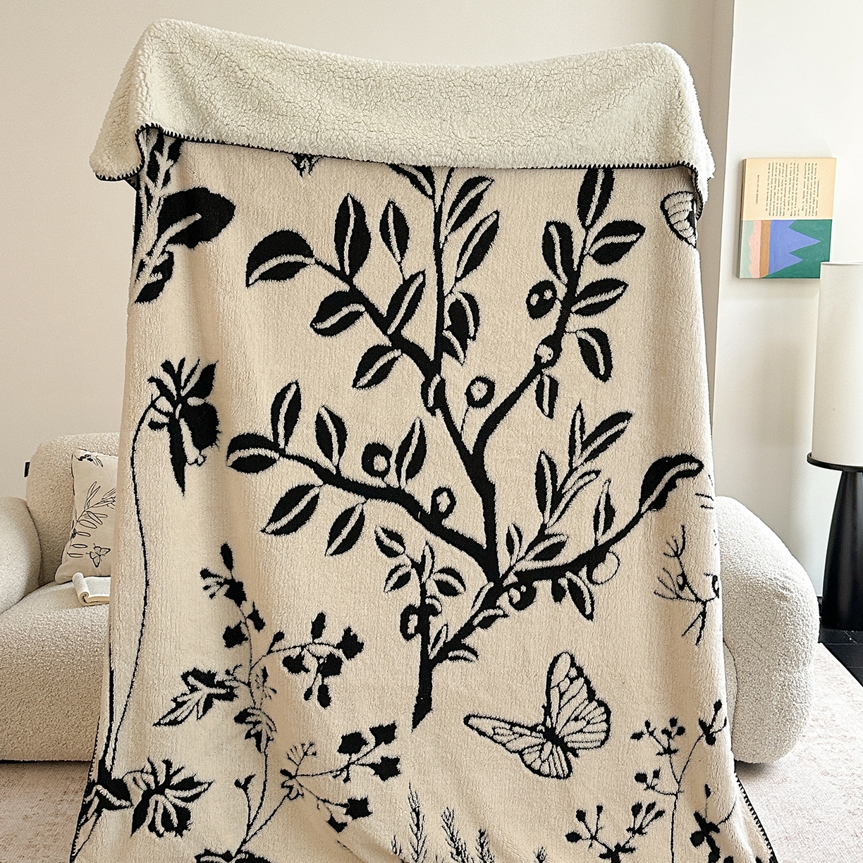 91家纺网 家纺一手货源 找家纺 繁花家居 2025新款阳离子羊羔绒毛毯毯子 幻蝶花韵