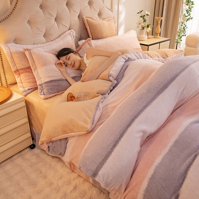 91家纺网 家纺一手货源 找家纺 简如 2025新款高克重A类印花臻棉绒牛奶绒四件套冬季加厚法莱 旷野(桔)