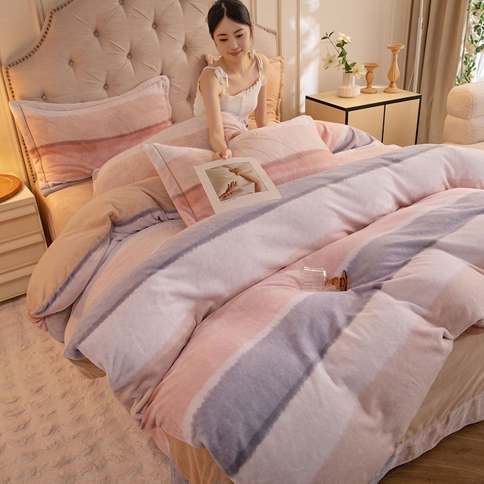 91家纺网 家纺一手货源 找家纺 简如 2025新款高克重A类印花臻棉绒牛奶绒四件套冬季加厚法莱 旷野(桔)