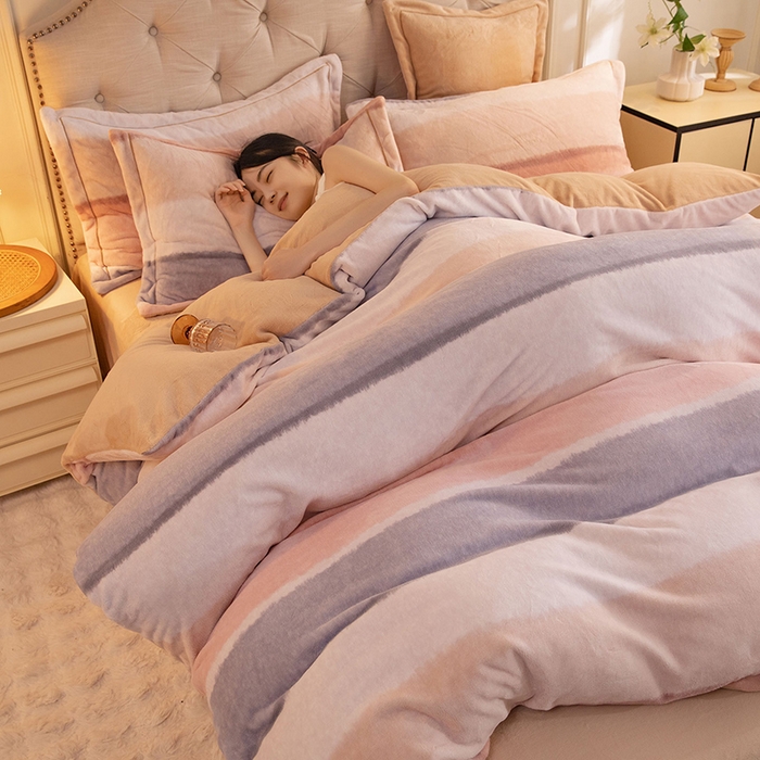 91家纺网 家纺一手货源 找家纺 简如 2025新款高克重A类印花臻棉绒牛奶绒四件套冬季加厚法莱 旷野(桔)