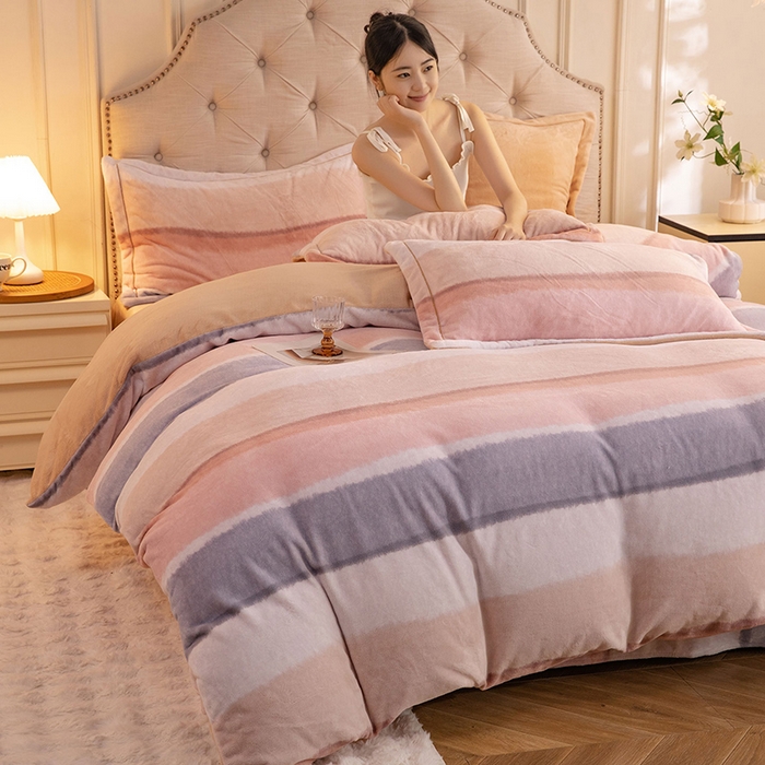 91家纺网 家纺一手货源 找家纺 简如 2025新款高克重A类印花臻棉绒牛奶绒四件套冬季加厚法莱 旷野(桔)