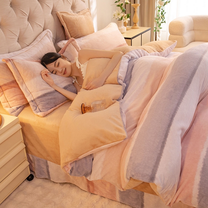 91家纺网 家纺一手货源 找家纺 简如 2025新款高克重A类印花臻棉绒牛奶绒四件套冬季加厚法莱 旷野(桔)