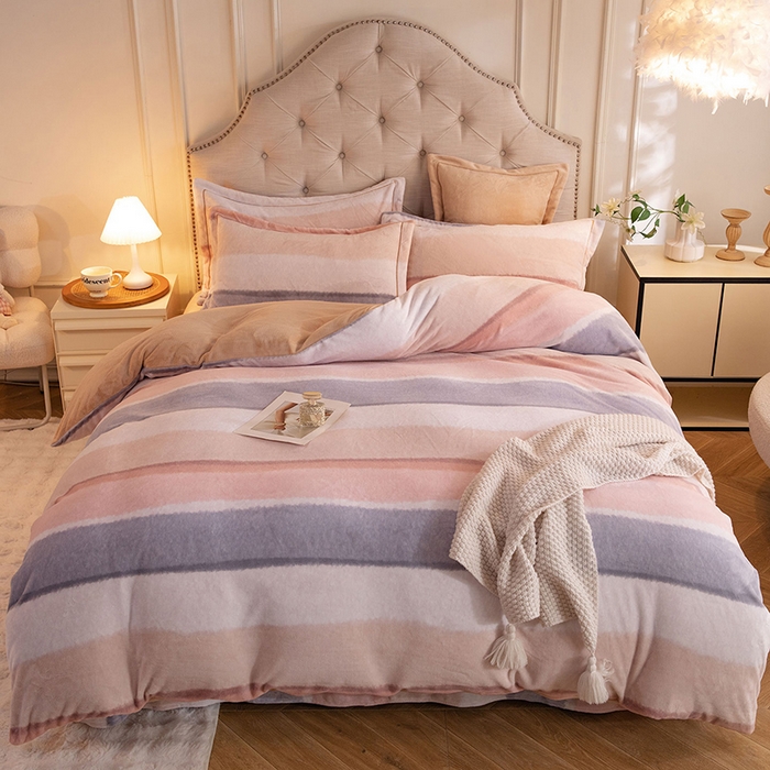 简如 2025新款高克重A类印花臻棉绒牛奶绒四件套冬季加厚法莱 旷野(桔)