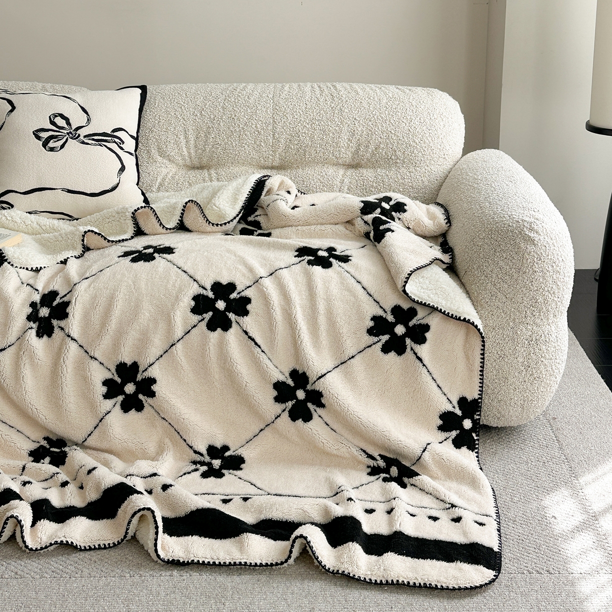 91家纺网 家纺一手货源 找家纺 繁花家居 2025新款阳离子羊羔绒毛毯毯子 墨韵花