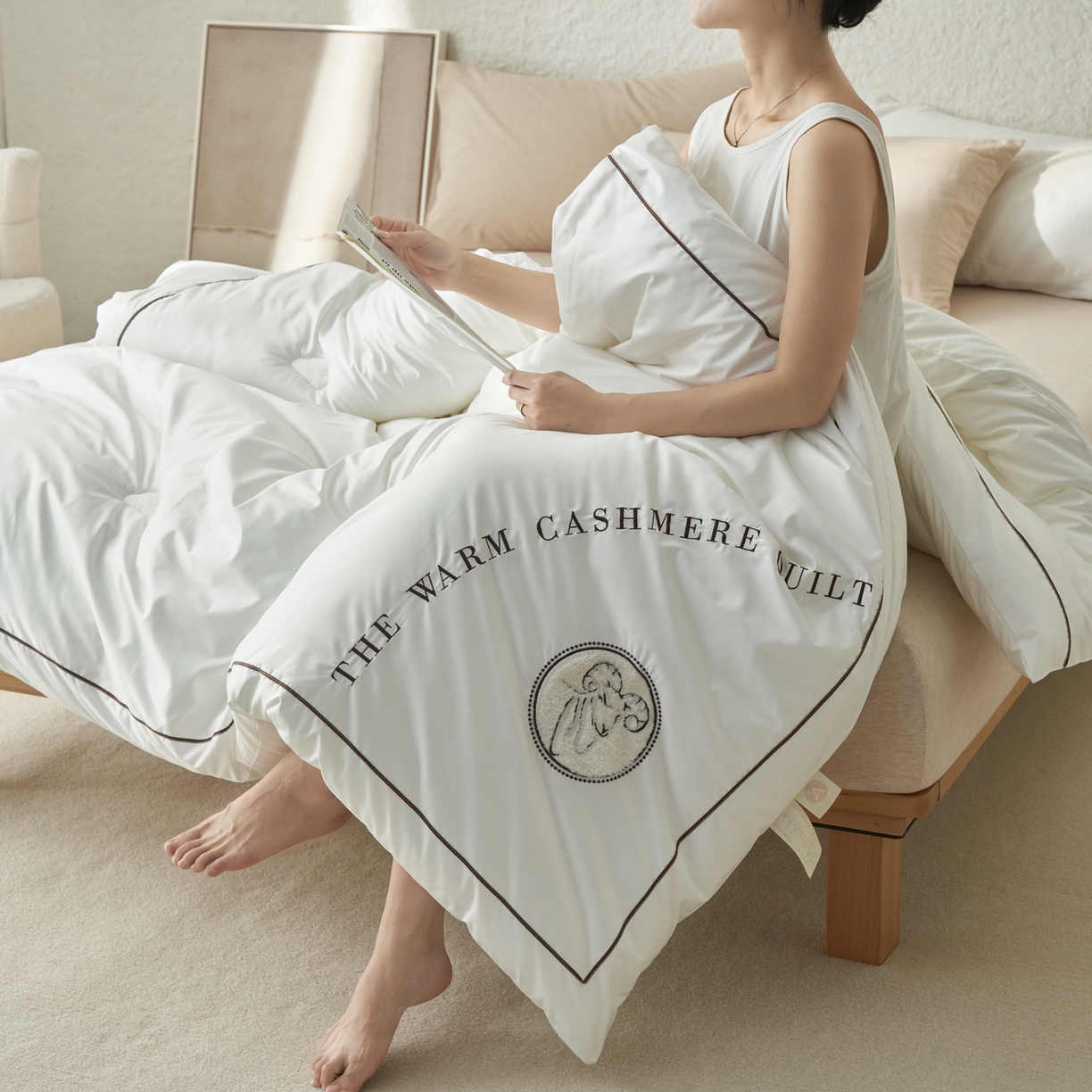 91家纺网 家纺一手货源 找家纺 子由家居 2025新款贴布绣澳洲进口羊毛被被子被芯 羊毛被-白色