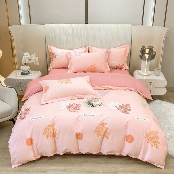 91家纺网 家纺一手货源 找家纺 昊翔家纺 2025新款100%全棉纯棉加厚磨毛四件套 花枝漫漫-粉