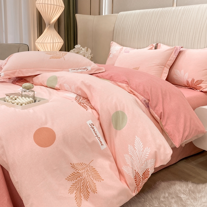 91家纺网 家纺一手货源 找家纺 昊翔家纺 2025新款100%全棉纯棉加厚磨毛四件套 花枝漫漫-粉