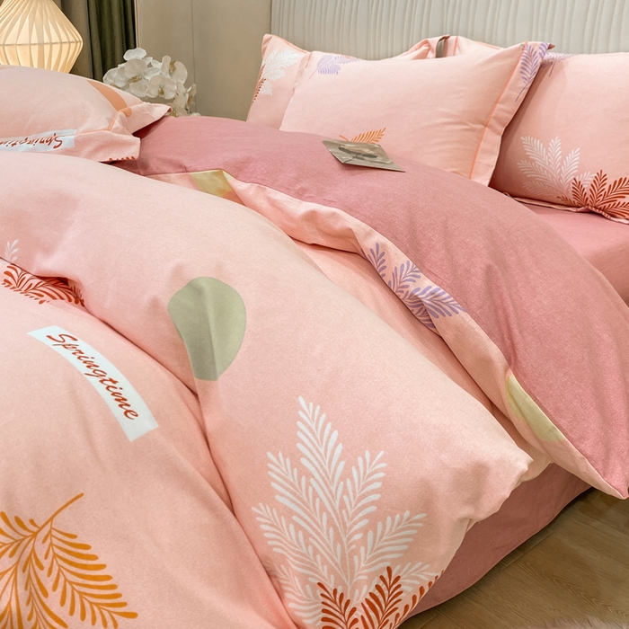 91家纺网 家纺一手货源 找家纺 昊翔家纺 2025新款100%全棉纯棉加厚磨毛四件套 花枝漫漫-粉