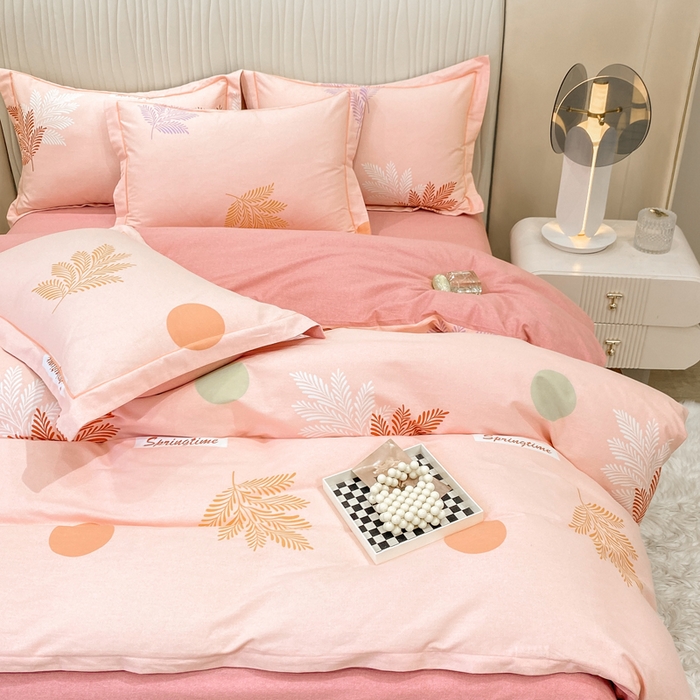 91家纺网 家纺一手货源 找家纺 昊翔家纺 2025新款100%全棉纯棉加厚磨毛四件套 花枝漫漫-粉