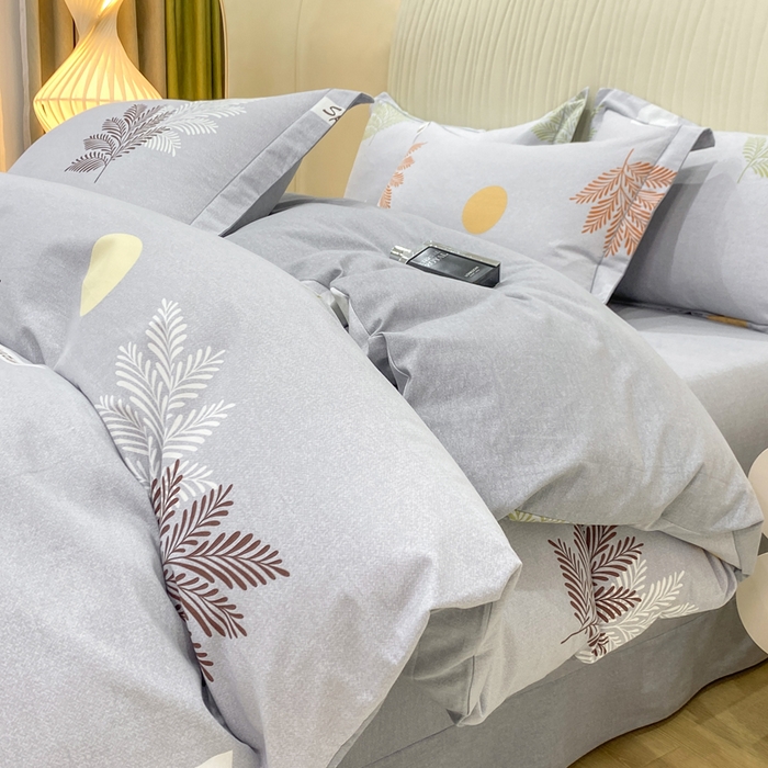 昊翔家纺 2025新款100%全棉纯棉加厚磨毛四件套 花枝漫漫-灰