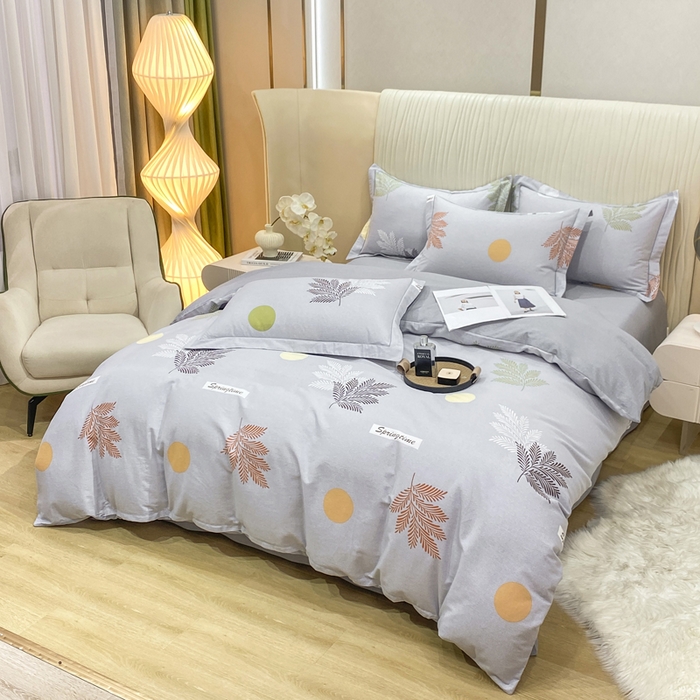 91家纺网 家纺一手货源 找家纺 昊翔家纺 2025新款100%全棉纯棉加厚磨毛四件套 花枝漫漫-灰