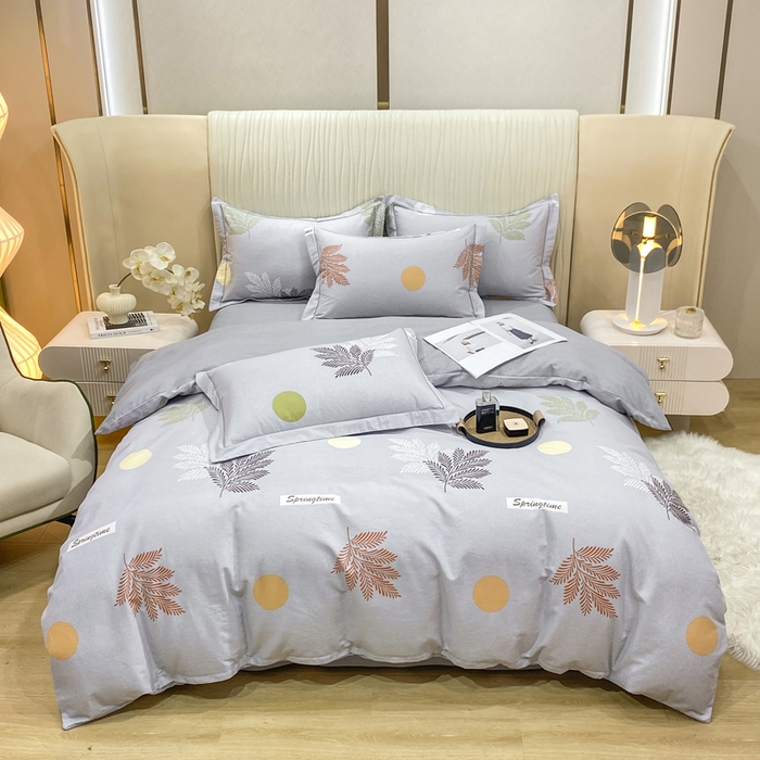 91家纺网 家纺一手货源 找家纺 昊翔家纺 2025新款100%全棉纯棉加厚磨毛四件套 花枝漫漫-灰