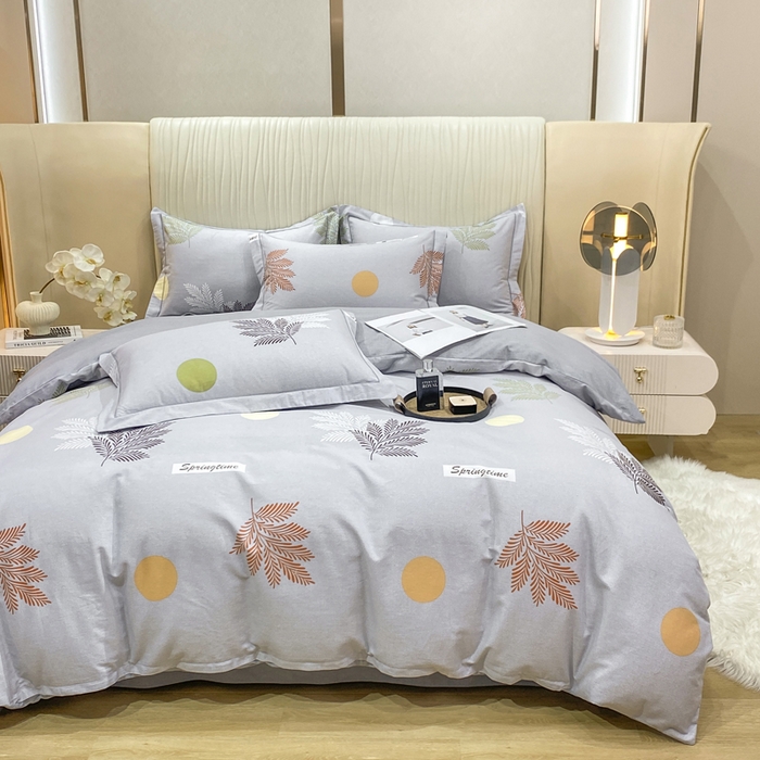 91家纺网 家纺一手货源 找家纺 昊翔家纺 2025新款100%全棉纯棉加厚磨毛四件套 花枝漫漫-灰