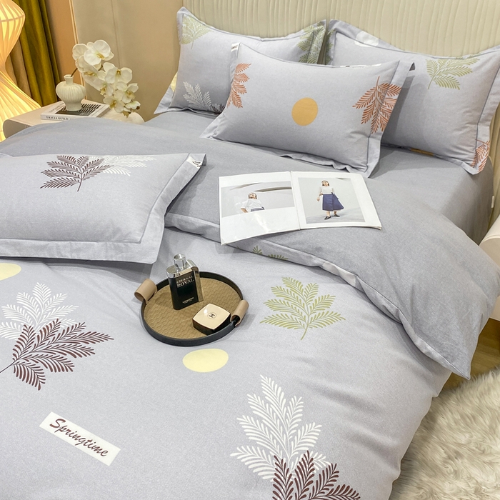 91家纺网 家纺一手货源 找家纺 昊翔家纺 2025新款100%全棉纯棉加厚磨毛四件套 花枝漫漫-灰