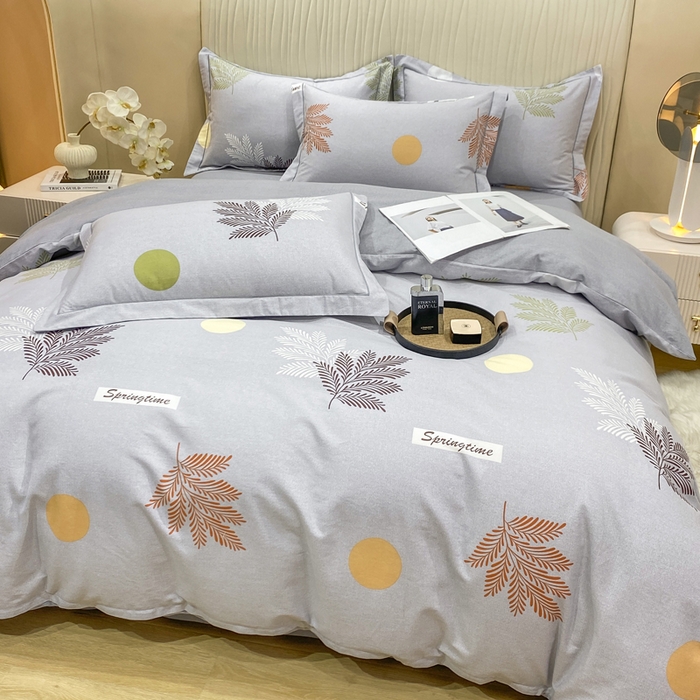 91家纺网 家纺一手货源 找家纺 昊翔家纺 2025新款100%全棉纯棉加厚磨毛四件套 花枝漫漫-灰