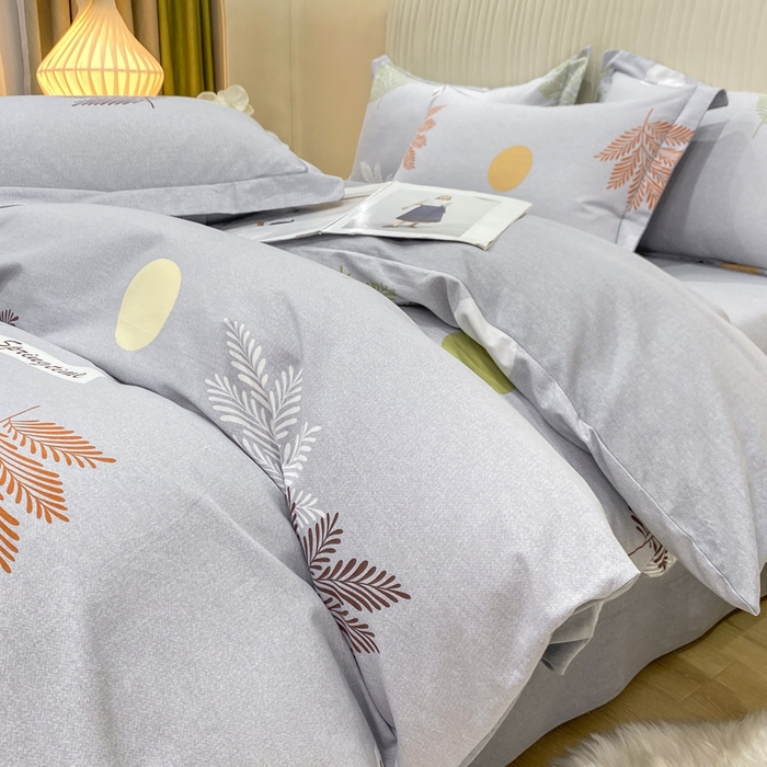 91家纺网 家纺一手货源 找家纺 昊翔家纺 2025新款100%全棉纯棉加厚磨毛四件套 花枝漫漫-灰