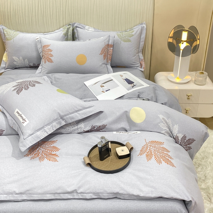 91家纺网 家纺一手货源 找家纺 昊翔家纺 2025新款100%全棉纯棉加厚磨毛四件套 花枝漫漫-灰