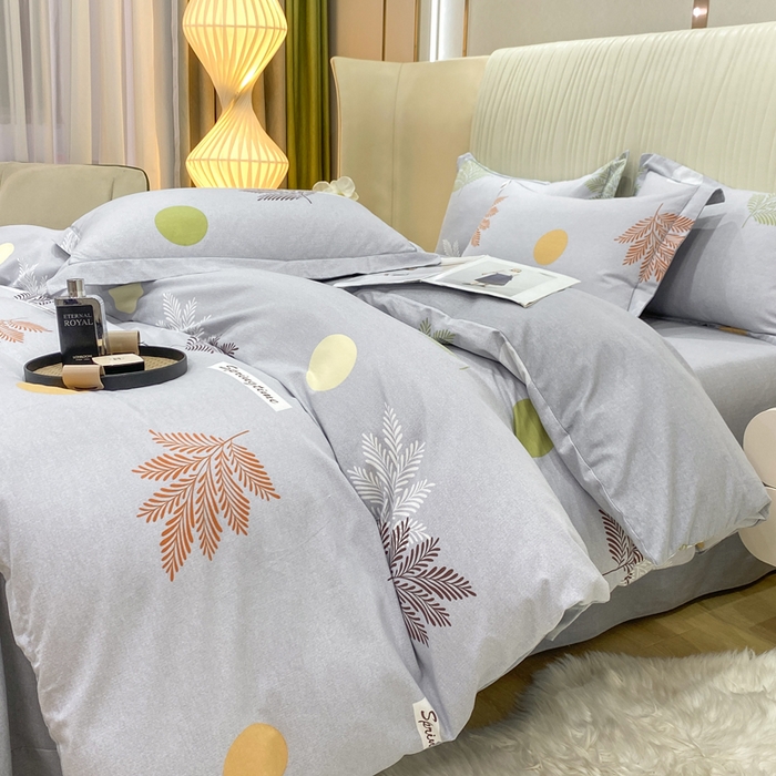 91家纺网 家纺一手货源 找家纺 昊翔家纺 2025新款100%全棉纯棉加厚磨毛四件套 花枝漫漫-灰