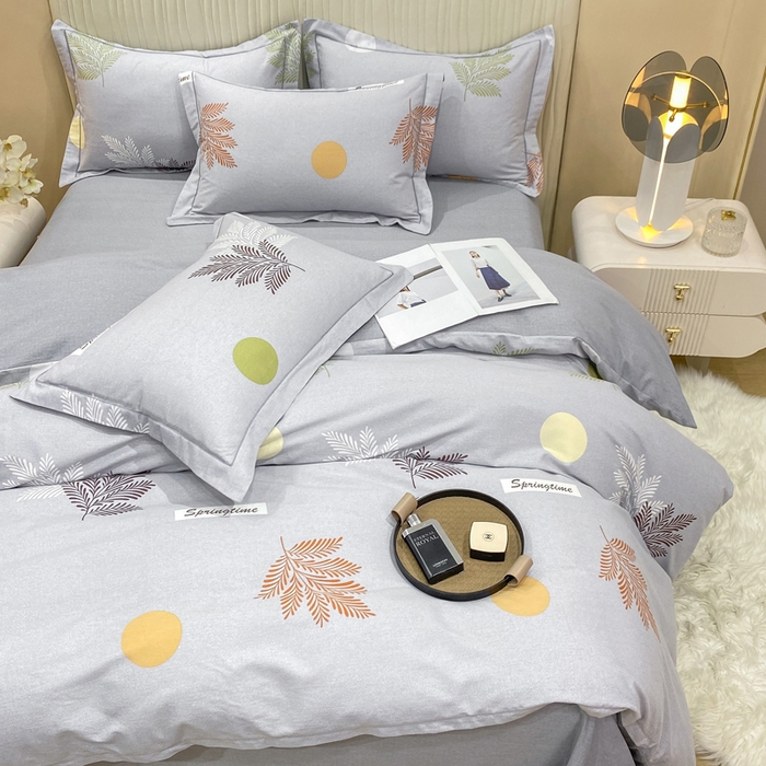 91家纺网 家纺一手货源 找家纺 昊翔家纺 2025新款100%全棉纯棉加厚磨毛四件套 花枝漫漫-灰