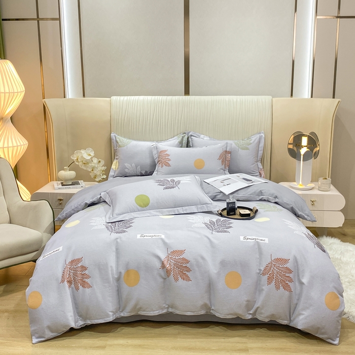 91家纺网 家纺一手货源 找家纺 昊翔家纺 2025新款100%全棉纯棉加厚磨毛四件套 花枝漫漫-灰