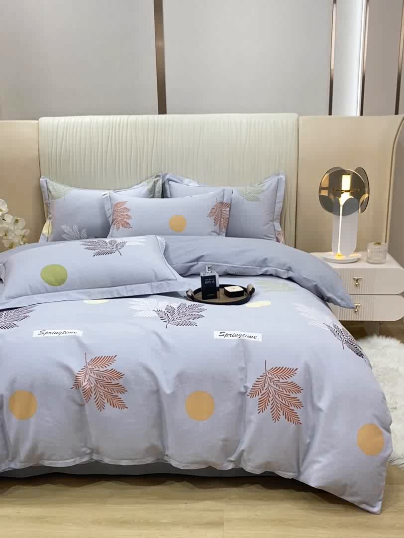 91家纺网 家纺一手货源 找家纺 昊翔家纺 2025新款100%全棉纯棉加厚磨毛四件套 花枝漫漫-灰