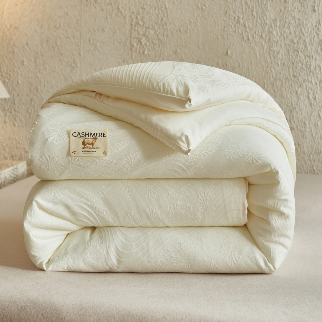 子由家居 2025新款水洗浮雕澳洲进口羊毛被被子被芯 曲线-米白
