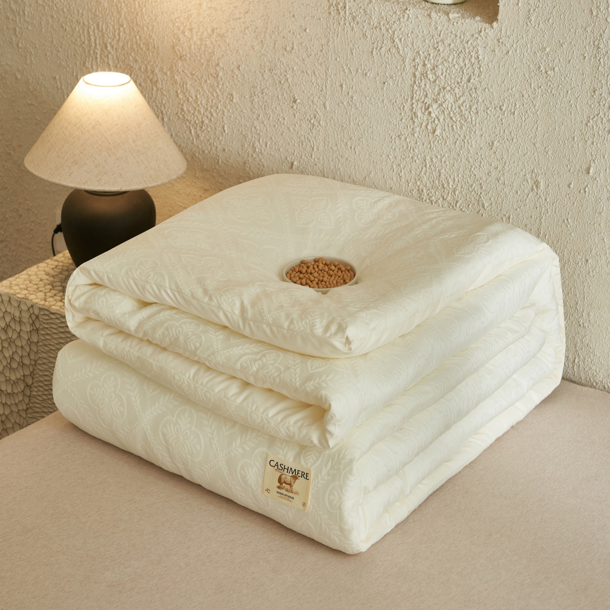 91家纺网 家纺一手货源 找家纺 子由家居 2025新款水洗浮雕澳洲进口羊毛被被子被芯 四叶草-米白