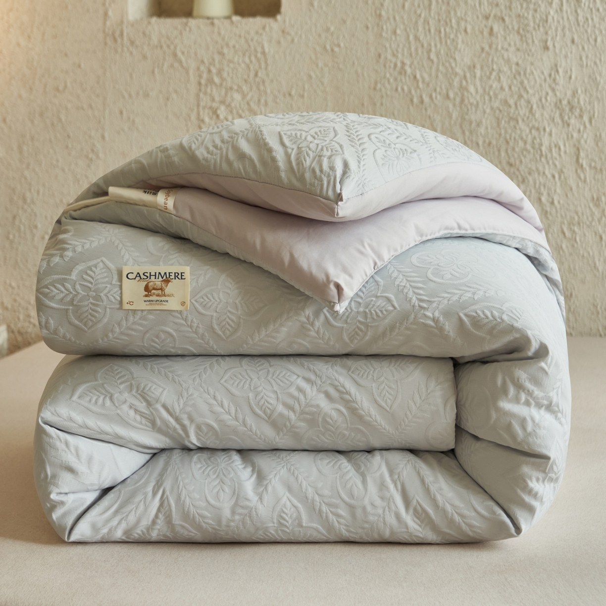 子由家居 2025新款水洗浮雕澳洲进口羊毛被被子被芯 四叶草-浅灰