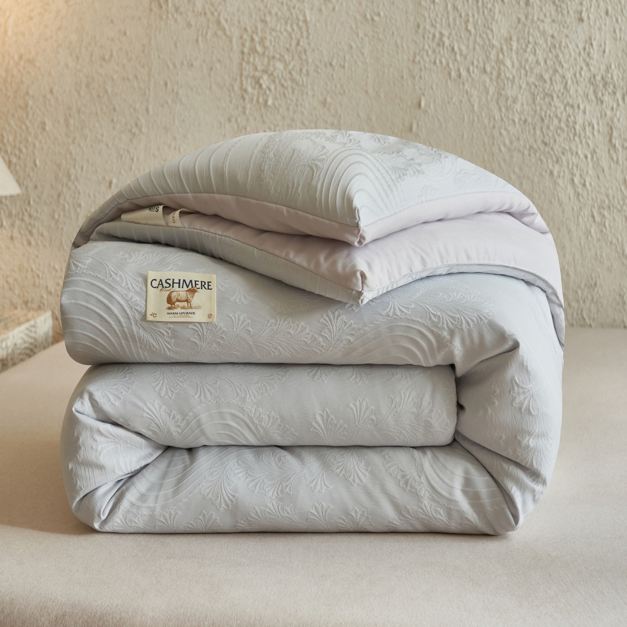 子由家居 2025新款水洗浮雕澳洲进口羊毛被被子被芯 曲线-浅灰