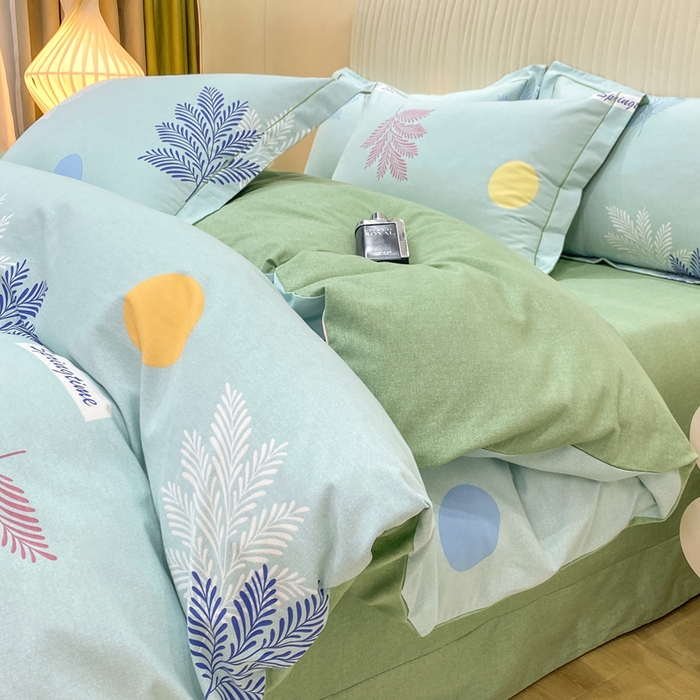 昊翔家纺 2025新款100%全棉纯棉加厚磨毛四件套 花枝漫漫-绿