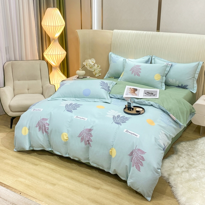 91家纺网 家纺一手货源 找家纺 昊翔家纺 2025新款100%全棉纯棉加厚磨毛四件套 花枝漫漫-绿