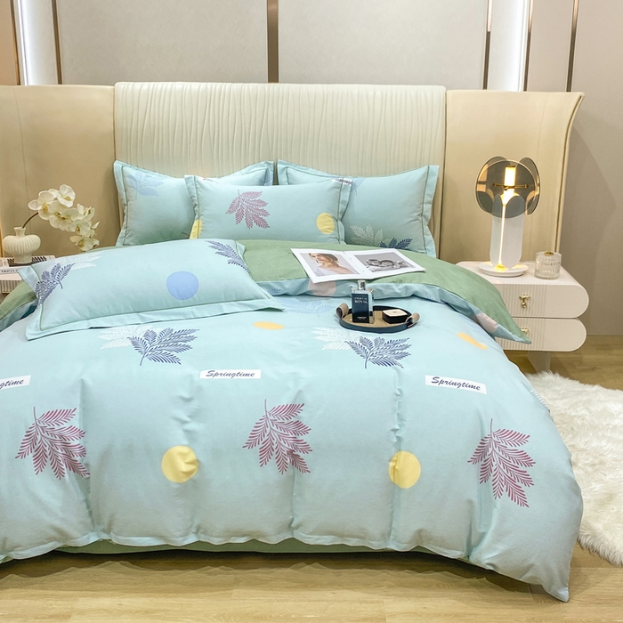 91家纺网 家纺一手货源 找家纺 昊翔家纺 2025新款100%全棉纯棉加厚磨毛四件套 花枝漫漫-绿