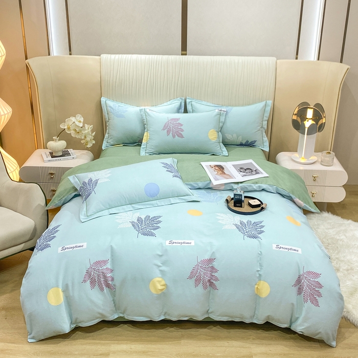 91家纺网 家纺一手货源 找家纺 昊翔家纺 2025新款100%全棉纯棉加厚磨毛四件套 花枝漫漫-绿