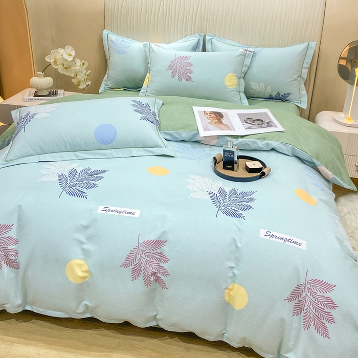 91家纺网 家纺一手货源 找家纺 昊翔家纺 2025新款100%全棉纯棉加厚磨毛四件套 花枝漫漫-绿