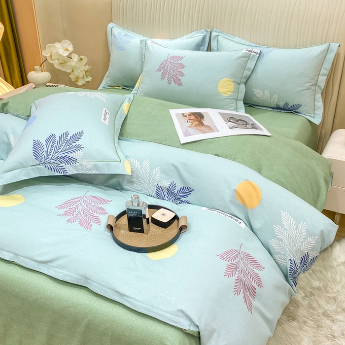 91家纺网 家纺一手货源 找家纺 昊翔家纺 2025新款100%全棉纯棉加厚磨毛四件套 花枝漫漫-绿