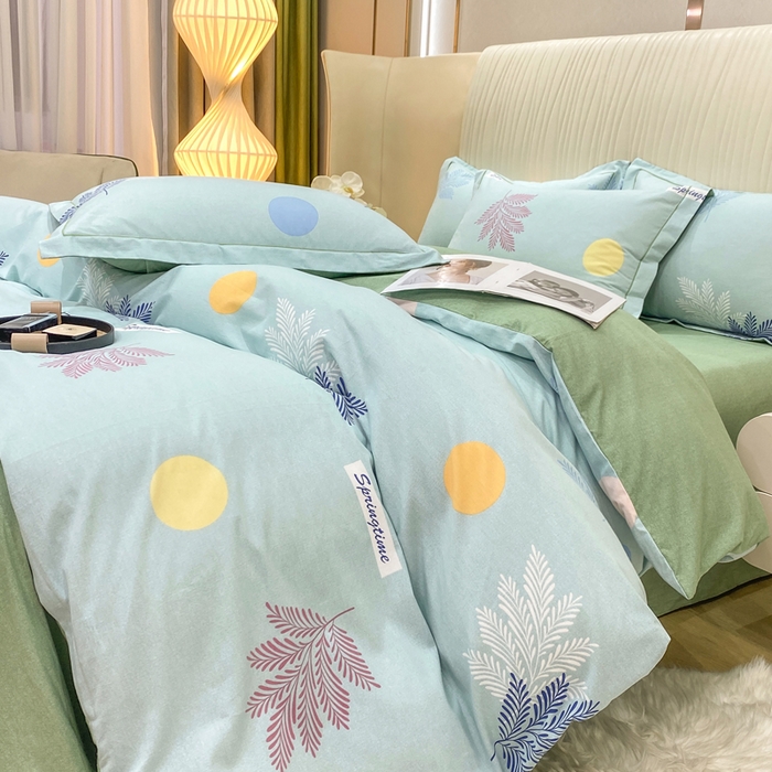 91家纺网 家纺一手货源 找家纺 昊翔家纺 2025新款100%全棉纯棉加厚磨毛四件套 花枝漫漫-绿