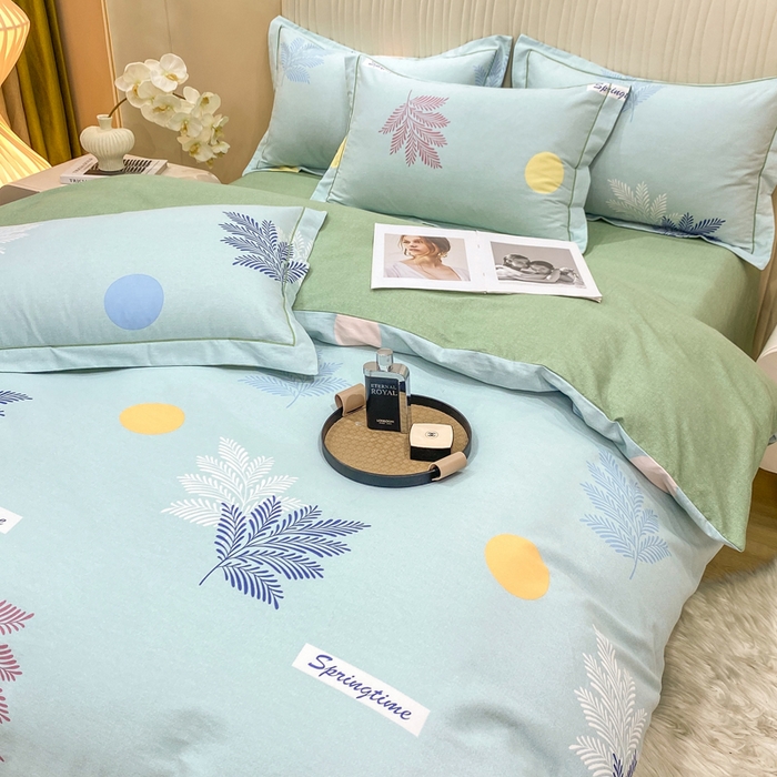 91家纺网 家纺一手货源 找家纺 昊翔家纺 2025新款100%全棉纯棉加厚磨毛四件套 花枝漫漫-绿