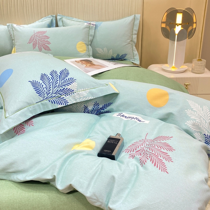 91家纺网 家纺一手货源 找家纺 昊翔家纺 2025新款100%全棉纯棉加厚磨毛四件套 花枝漫漫-绿