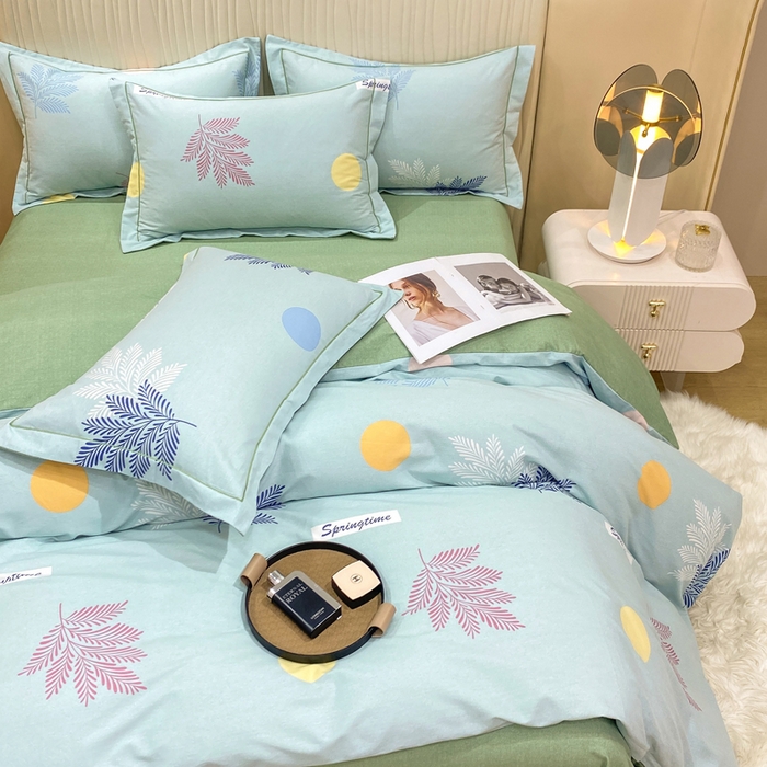 91家纺网 家纺一手货源 找家纺 昊翔家纺 2025新款100%全棉纯棉加厚磨毛四件套 花枝漫漫-绿