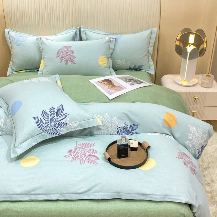 91家纺网 家纺一手货源 找家纺 昊翔家纺 2025新款100%全棉纯棉加厚磨毛四件套 花枝漫漫-绿