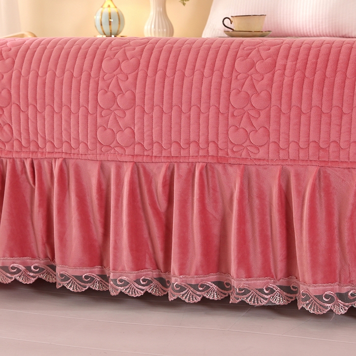 91家纺网 家纺一手货源 找家纺 栩裕纺织 2025新款宝宝绒夹棉单床盖-大蕾丝花边款 粉色
