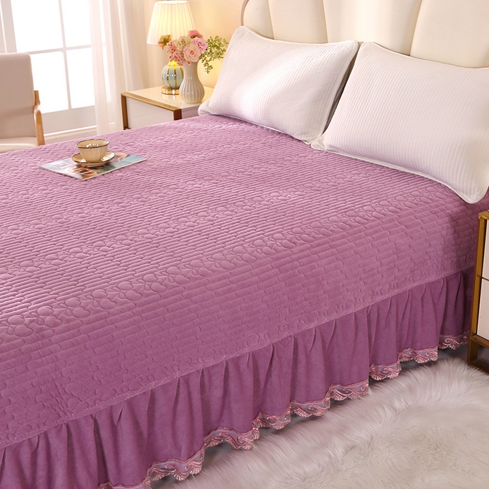 91家纺网 家纺一手货源 找家纺 栩裕纺织 2025新款宝宝绒夹棉单床盖-大蕾丝花边款 紫色