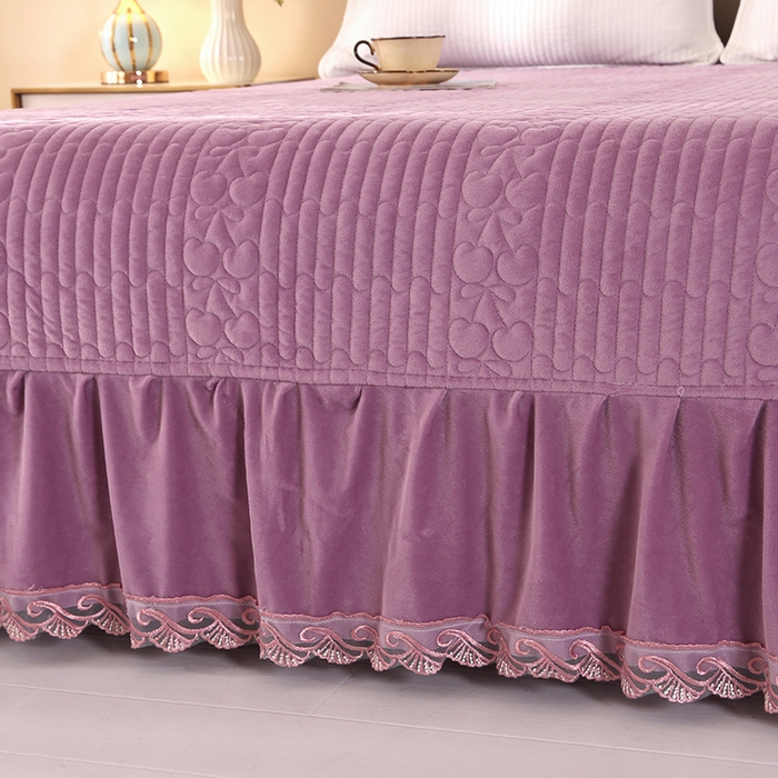91家纺网 家纺一手货源 找家纺 栩裕纺织 2025新款宝宝绒夹棉单床盖-大蕾丝花边款 紫色