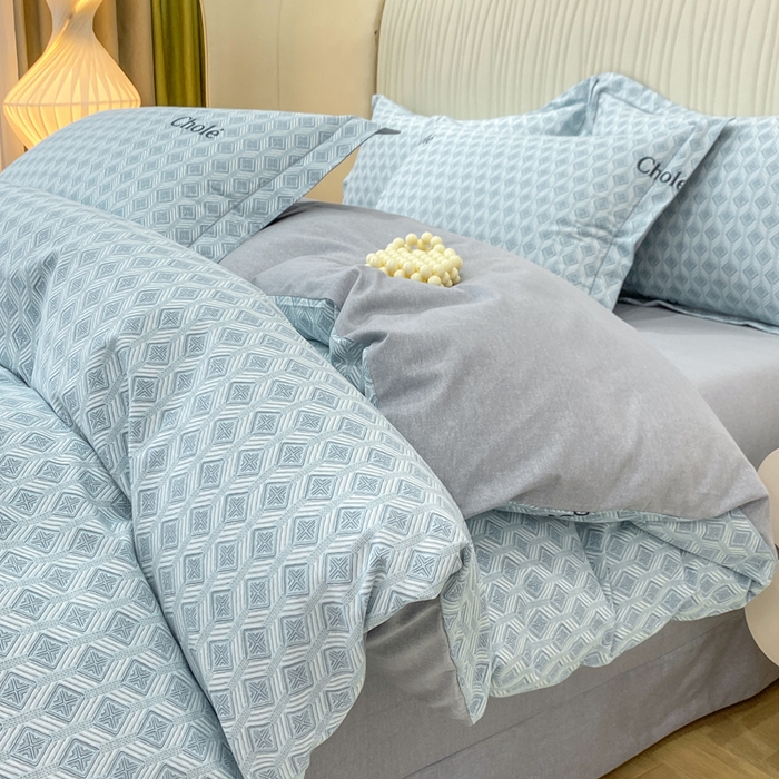 昊翔家纺 2025新款100%全棉纯棉加厚磨毛四件套 昔城-蓝