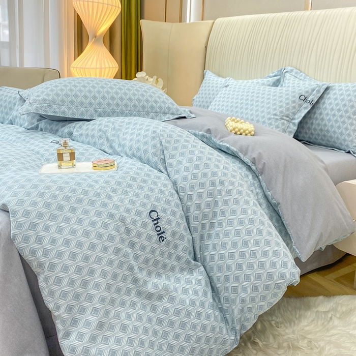 91家纺网 家纺一手货源 找家纺 昊翔家纺 2025新款100%全棉纯棉加厚磨毛四件套 昔城-蓝