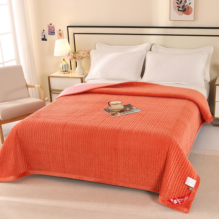栩裕纺织 2025新款宝宝绒夹棉单床盖-直边款 橙色
